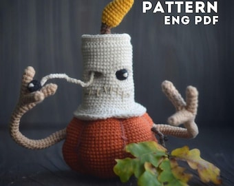 Häkelanleitung Halloween-Kürbis mit Kerze Amigurumi Spielzeug englische PDF-Anleitung