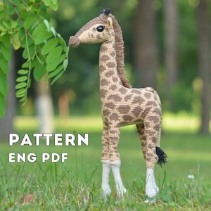 Virkmönster för realistisk giraff, amigurumi-djur i PDF-format, avancerad virkhandledning ENG