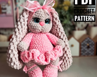 Bunny with long ears crochet pattern, stuffed animal pattern