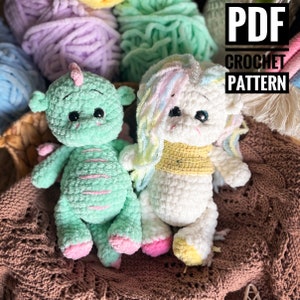 Patrón de crochet de dragón y unicornio 2 en 1.