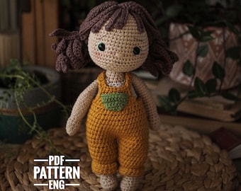 PATTERN Crochet Doll in Overall, Crochet Girl Doll Base tutorial, English pattern