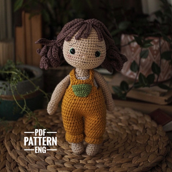 PATTERN Crochet Doll in Overall, Crochet Girl Doll Base tutorial, English pattern