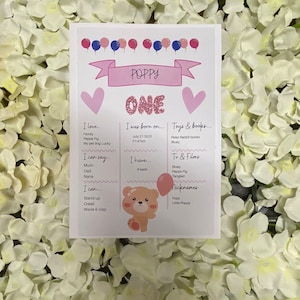 1st birthday card | 1st birthday print | I can poster | I can card | Birthday milestones | Baby memory | Keepsake card | baby first birthday