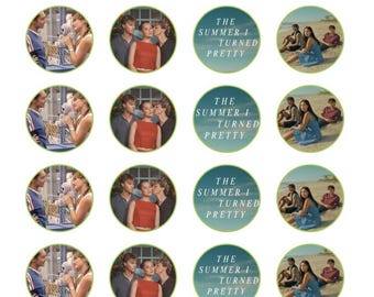 Carte de gaufrette comestible prédécoupée sur le thème du TSITP Summer I Turned Pretty et décorations de cupcakes en glaçage