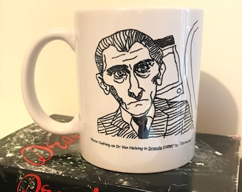 Mug Printed with Drawing of Peter Cushing as Dr Van Helsing