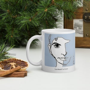 White glossy mug printed with original Vermont drawing of Liza Minnelli