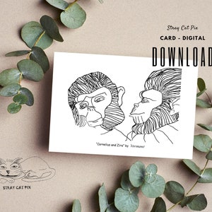 Grußkarte - Digital Download - Print at home - Valentinstagskarte - Cornelious und Zira - Lustig - Planet der Affen.