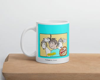 White glossy mug printed with original drawing &quot;The Beagles&quot;