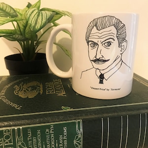 Mug with Printed Drawing of Vincent Price by Vermont for Stray Cat Pix