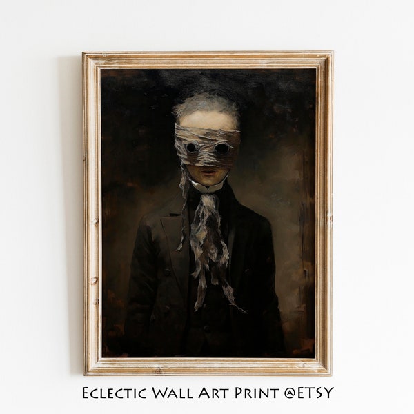 Man with Rustic Halloween Mask Portrait Print, Victorian Gothic Decor, Dark Art, Goth Art, Dark Academia Decor, Halloween Decorations Scary