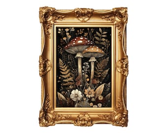 Mushroom Botanical Print: Moody Cottagecore Wall Art (Digital Download)