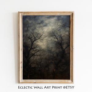 Pintura gótica de bosque estilo cottagecore oscuro, arte mural melancólico, decoración de Dark Academia, decoración vintage de Halloween