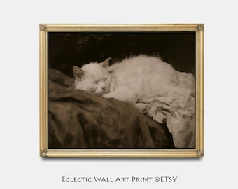Victorian White Cat Print: Dark Academia Wall Art (Digital Download)