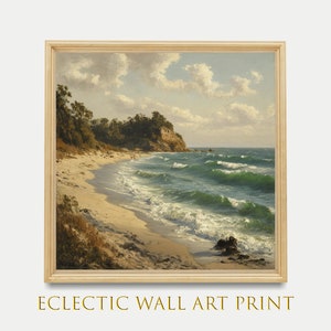 Vintage Coastal Painting: Beach Scene Art Print (Digital Download)
