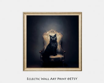 Victorian Black Cat Portrait: Dark Academia Gothic Wall Art (Downloadable Print)