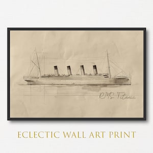 Vintage Titanic Ship Art Drawing Sketch Print, Nautical Maritime Wall Decor, Classic Ship Illustration, Antique Ocean Decor, Industrial Art