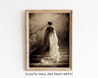 Vintage Woman Portrait Painting: Dark Academia Wall Art (Digital Download)