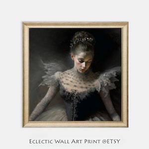 Viktorianischer Gothic Ballerina Portrait Druck, Vintage Moody Woman Gemälde, Dark Academia Dekor, dunkles Ölgemälde, viktorianische druckbare Kunst
