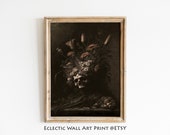 Antique Dead Nature Dark Oil Painting Wall Art, Moody Floral Printable, Dark Cottagecore Print, Dark Academia Decor, Digital Downloadable