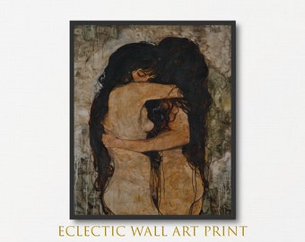 Pintura de abraço lésbico, arte sáfica, arte LGBT, arte abstrata para amantes, arte de parede romântica, decoração de parede com estampa grande, presente de casamento lésbico