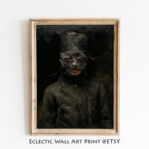 Boy with Rustic Halloween Mask Portrait Print, Victorian Gothic Decor, Dark Art, Goth Art, Dark Academia Decor, Halloween Decorations Scary