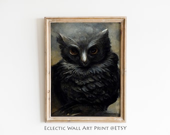 Pintura al óleo de búho vintage: Decoración cottagecore de Dark Academia (descarga digital)