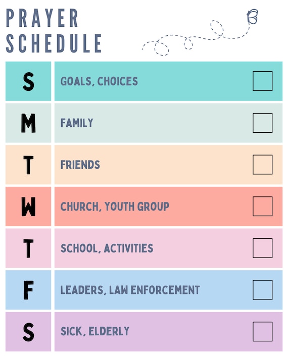 Digital Download Child Weekly Prayer Schedule Printable 8x10 Editable Prayer  Calendar - Etsy Denmark