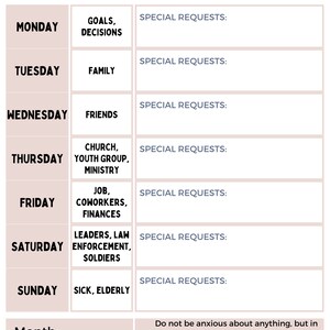 Digital Download Weekly Prayer Schedule Printable 8x10 Editable Prayer ...