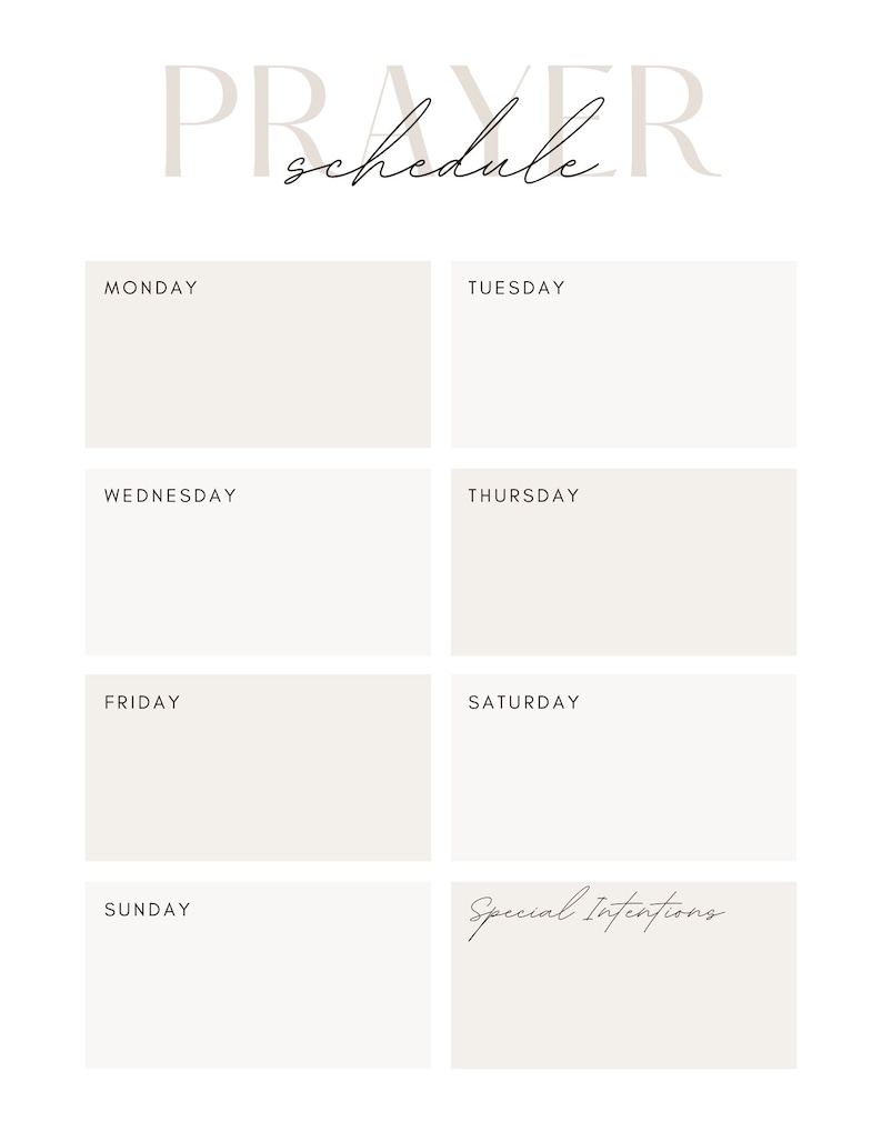 Digital Download Weekly Prayer Schedule Printable 8x10 Editable Prayer ...
