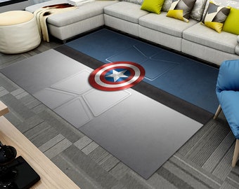 Tappeto Captain America: arredamento antiscivolo per la sala cinema, tappeto da salotto, regalo per la casa, tappeto in stile speciale, tappetino moderno, tappeto lavabile