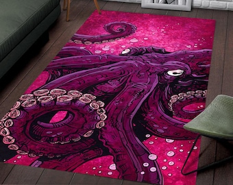Teppich mit Oktopus-Muster: Moderner Animal Print, rutschfeste Dekoration, Teppich Wohnzimmer, Wohndekor Geschenk, Boho Style Teppich, moderne Bodenmatte
