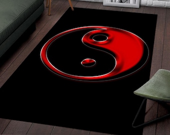 Yin Yang Rug, Red and Black Carpet, Colorful Rug, Home Decor, Carpet, Rugs For Living Room, Rug Runner, Rugarts, Rugs for bedroom
