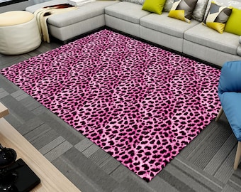 Pink Leopard Pattern Rug: Modern Home Decor Carpet, Area Rug, Living Room Carpet, Home Decor Gift, Boho Style Rug, Floor Mat, Washable Rug
