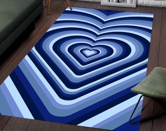 Blauw hart vloerkleed: modern kleurrijk huisdecor tapijt, woonkamertapijt, woondecoratie cadeau, boho-stijl vloerkleed, moderne vloermat, zacht vloerkleed, wasbaar