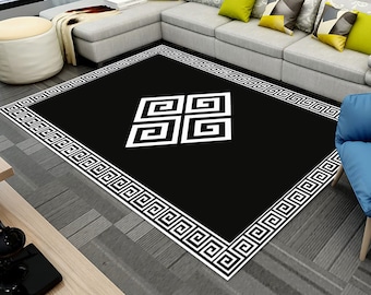 Black and White Modern Rug: Easy Clean Living Room Decor, Area Rug, Living Room Carpet, Home Decor Gift, Special Style Rug, Modern Floor Mat