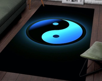 Blue Yin Yang Area Rug, Digital Art Rug, Housewarming Gift, Area Rug, Living Room Carpet, Home Decor Gift,Special Style Rug,Modern Floor Mat