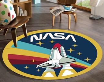 Dywan NASA Space: okrągły dywan rakietowy, antypoślizgowy element wystroju wnętrz, dywanik, dywan do salonu, prezent do wystroju wnętrz, dywan w specjalnym stylu, nowoczesna mata podłogowa