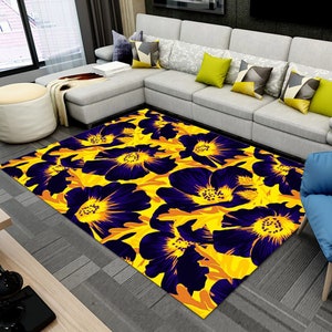 Washable Rugs,Flower Patterned Rug, Aesthetic Rug, Colorful Rug, Home Decor, Carpet, Rugs For Living Room, Rug Runner,Non Slip Rug, Soft Rug