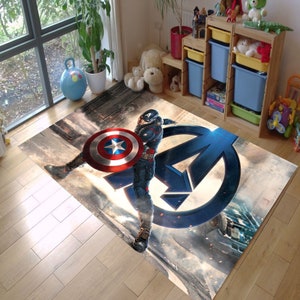 Tappeto Captain America, tappeto fantastico, tappeto Avengers, tappeto a tema, Captain America, tappeto per la cameretta dei ragazzi, tappeto antiscivolo, decorazione della casa, facile da pulire, tappeto regalo