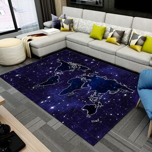 Weltkarte Teppich, Blauer Teppich, Fantastischer Teppich, Bunter Teppich, Wohnkultur, Teppich, Teppichläufer, Läufer, Rugarts, Teppich für Schlafzimmer