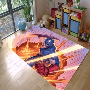 Tappeto Captain America, tappeto per la cameretta dei ragazzi, tappeto fantastico, tappeto Avengers, regalo per lui, tappeto a tema, tappeto per adolescenti, tappeto per soggiorno, accessori per la casa, decorazioni per la cameretta dei bambini