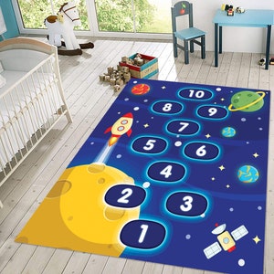 Weltraumteppich, Planetenteppich, Instruktiver Teppich, Kinderteppich, Kinderteppich für Spielzimmer, Kinderteppich für Schlafzimmer, Teppich für Kinder, Lustiger Teppich