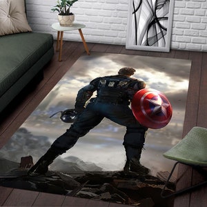 Tappeto Captain America, Captain America, tappeto per la cameretta dei ragazzi, regalo per lui, tappeto a tema, tappeto fantastico, tappeto leggendario, Wohnkultur, facile da pulire, tappeto antiscivolo