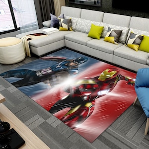 Tappeto Captain America, tappeto Iron Man, decorazione della casa, tappeto per la camera dei ragazzi, tappeti per la camera da letto, tappeto fresco, facile da pulire, tappeto Avengers, tappeto antiscivolo