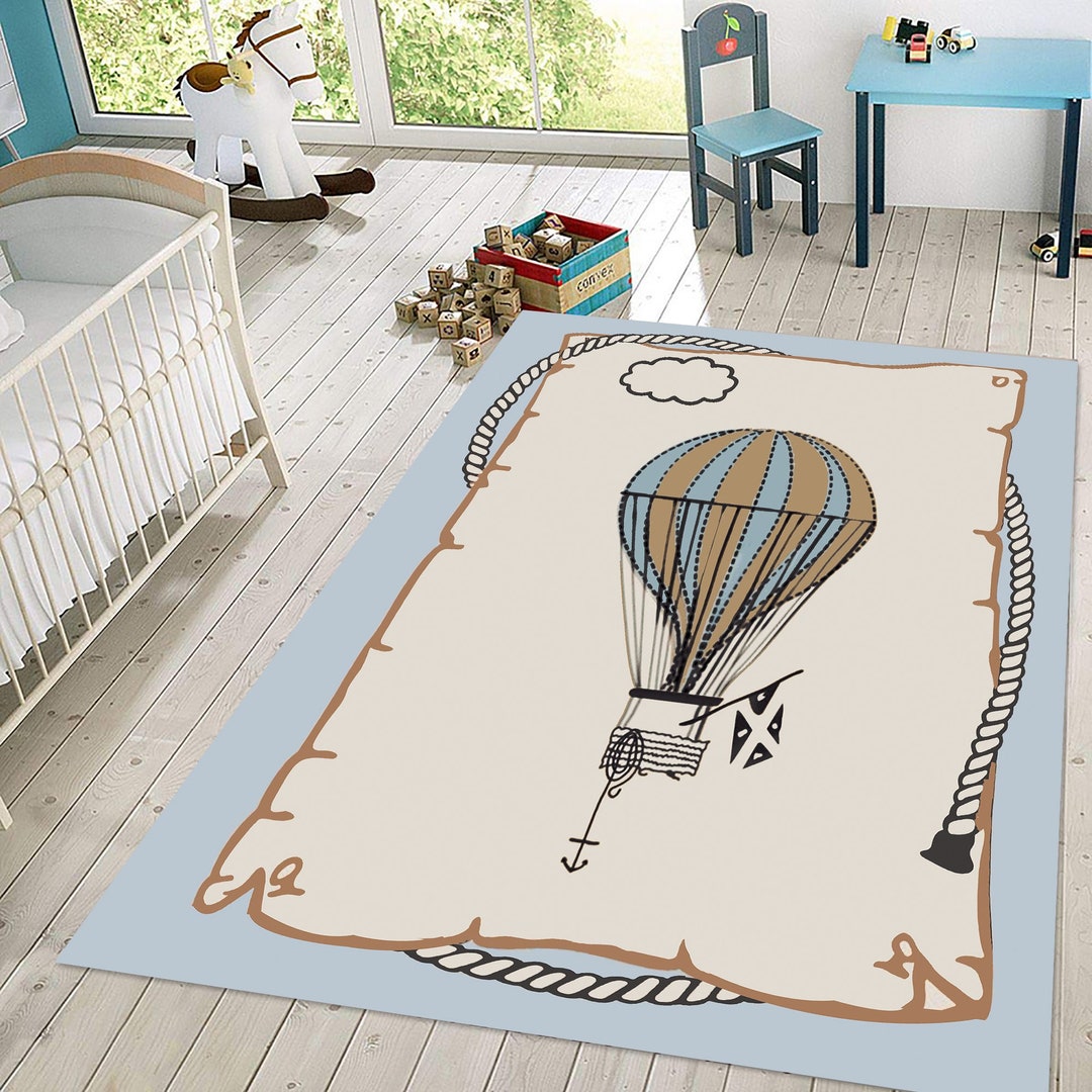 Balloon Kids Rug: Blue Playroom Carpet, Soft Non-slip Rug - Etsy