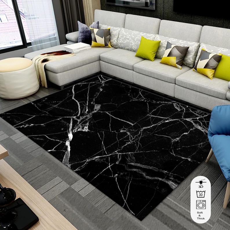 Black Marble Pattern Rug: Modern Home Decor Carpet, Modern Area Rug, 3d ...