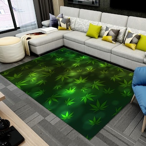 Green Leaf Rug, Dijital Printing Rug, Rugs for Living Room, Home Decor Carpet, Botanical Room Rug, Minimalist Rug,Washable Rug,Anti-Slip Rug