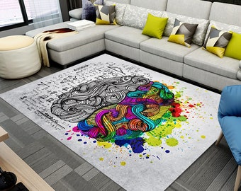 Alfombra Cerebro Colorido: Decoración moderna para el hogar, alfombra moderna, alfombra con efecto 3D, decoración para sala de estar, alfombra grande, alfombra estética, alfombra para dormitorio