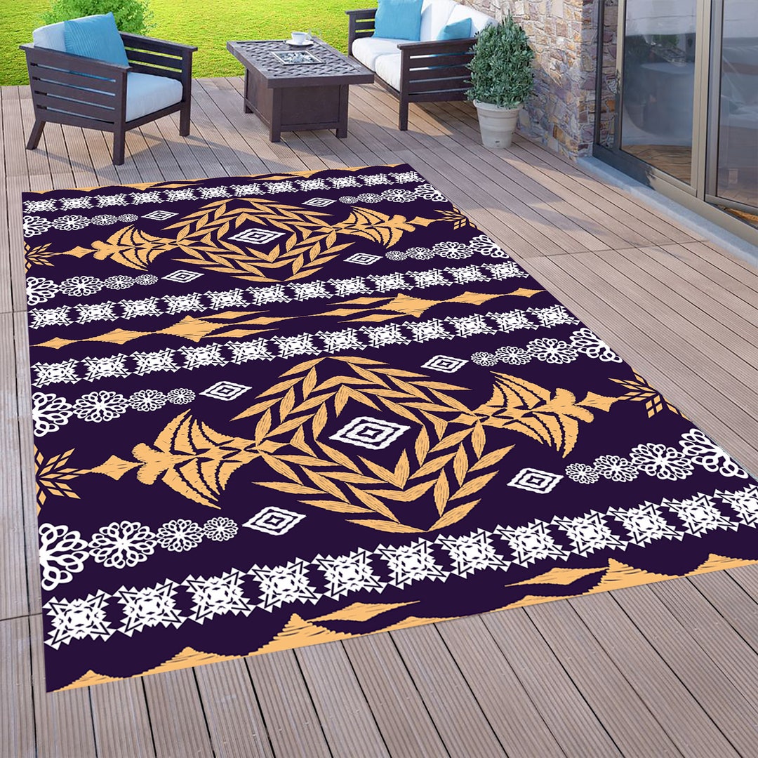 Ethnic Blue Outdoor Rug, Washable Garden Patio Mat - Etsy