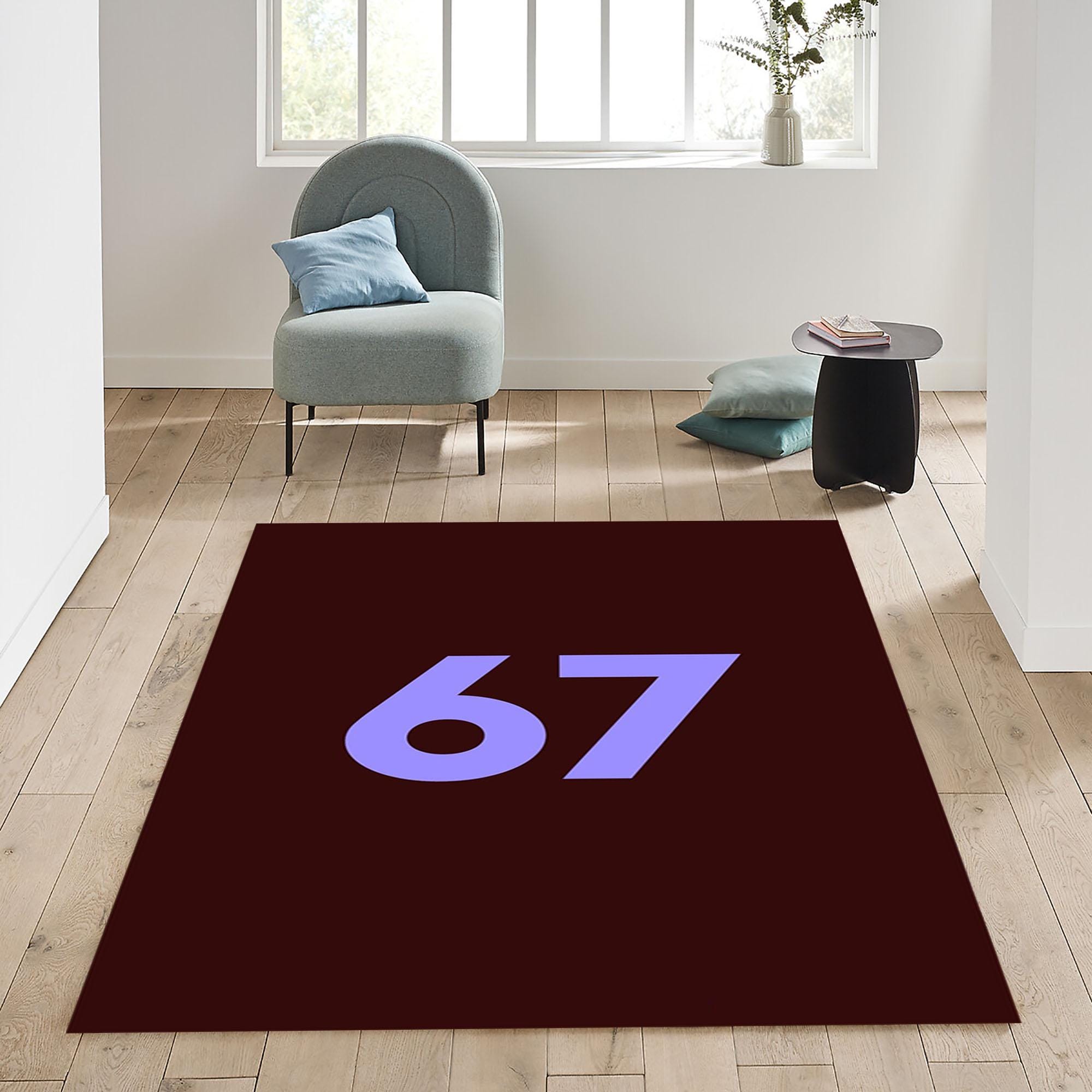 Trendy Number 67 Area Rug: Easy Clean Living Room Decor, Modern